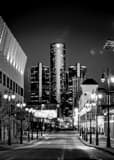 Vertical The GM Renaissance Center from Brush Street landscape black and white Photography