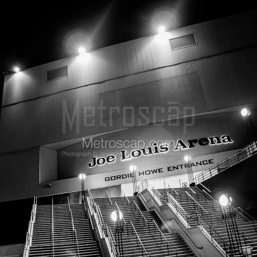 Gordie Howe Entrance of Joe Louis Arena -- Detroit Black and White Photography