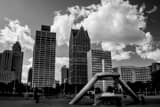Horizontal Hart Plaza landscape black and white Photography