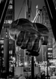 Vertical The Joe Louis Fist at Night landscape black and white Photography