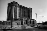 Horizontal The Decaying Michigan Central Train Station landscape black and white Photography