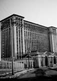 Vertical The Dilapidated Michigan Central Train Station landscape black and white Photography