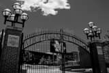 Horizontal Michigan Stadium landscape black and white Photography
