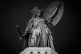 Horizontal Michigania atop the Soldiers and Sailors Monument landscape black and white Photography