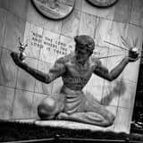 Square The Spirit of Detroit Monument landscape black and white Photography
