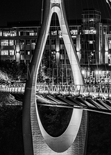 Vertical Dublin Link Bridge black and white