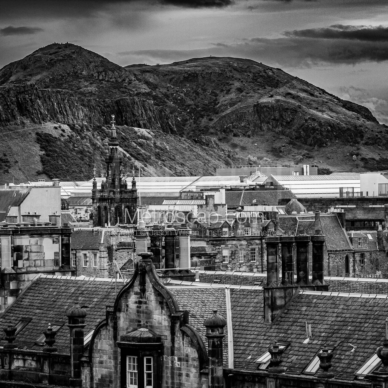 Arthurs Seat black and white Photos square crop