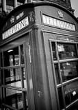 Vertical British Telephone Booth black and white Photos