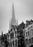 Vertical The Church of Scotland Steeple black and white Photos
