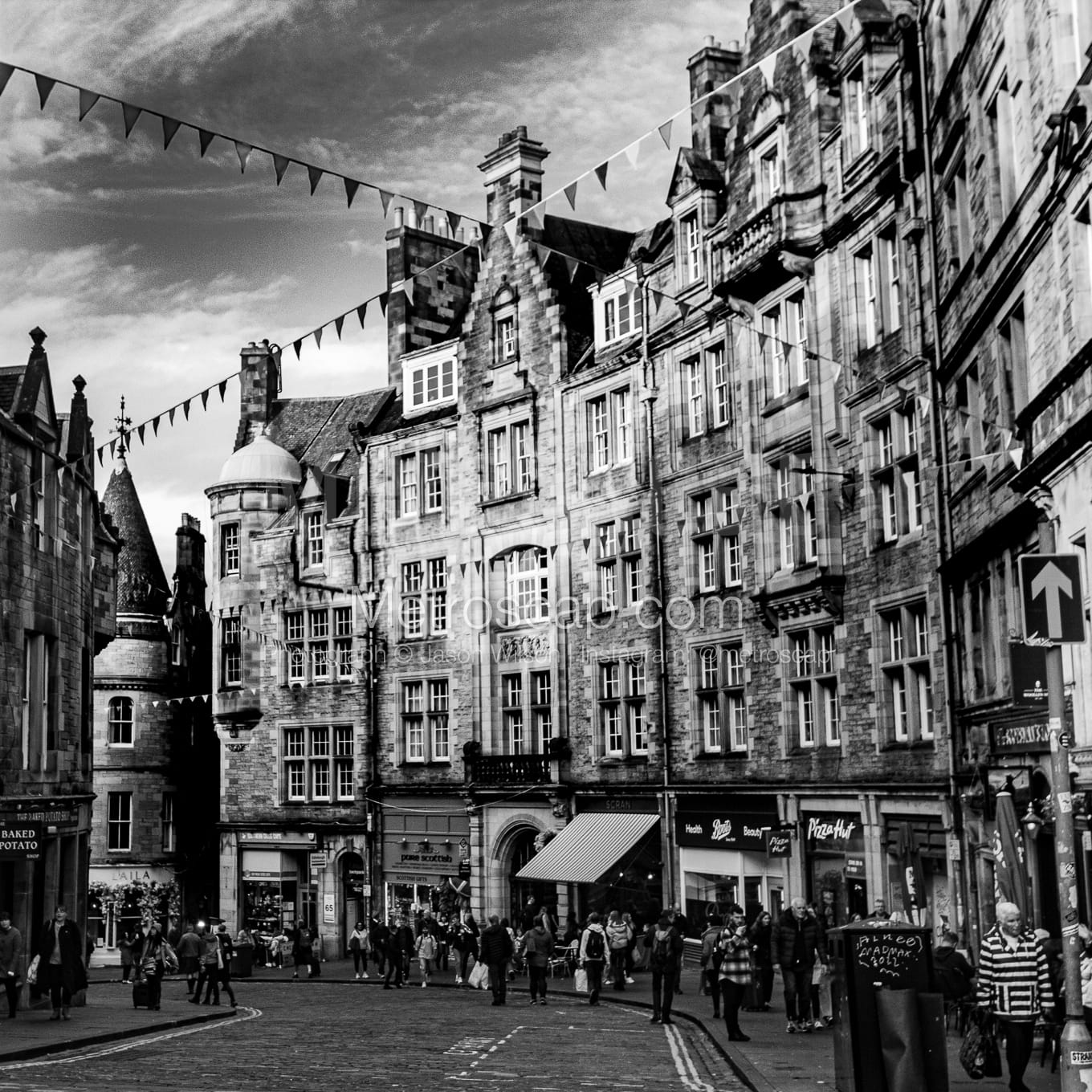 Cockburn Street in Old Town Edinburgh black and white Photos square crop