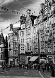 Vertical Cockburn Street in Old Town Edinburgh black and white Photos
