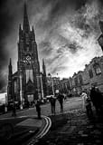 Vertical Tolbooth Kirk on Johnston Terrace black and white Photos