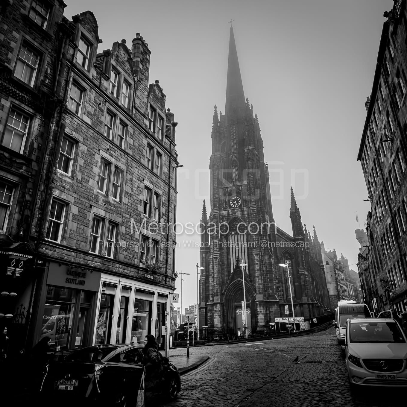 The Royal Mile at Johnston Terrace and Castlehill black and white Photos The Royal Mile at Johnston Terrace and Castlehill black and white Photos square crop