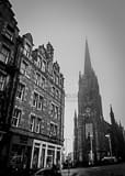 Vertical The Royal Mile at Johnston Terrace and Castlehill black and white Photos