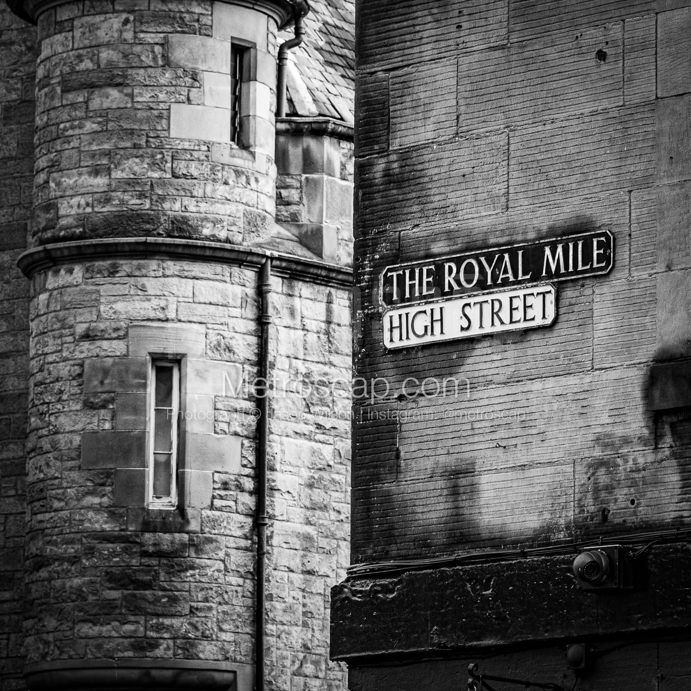 Royal Mile High Street black and white Photos square crop