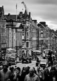 Vertical The Royal Mile in Old Town Edinburgh Scotland black and white Photos