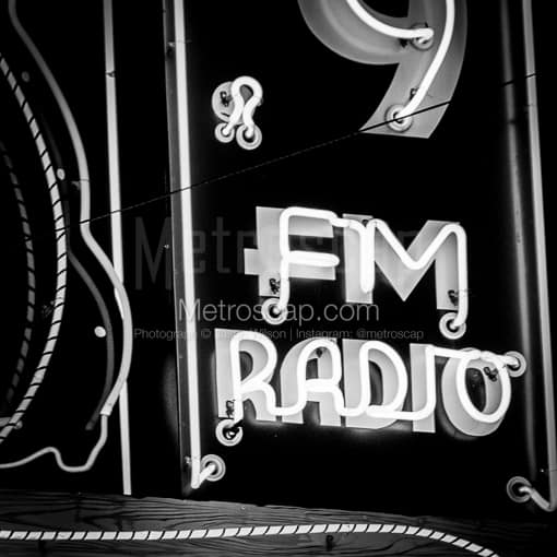 The 92.9 FM Radio Sign -- Fort Worth Black and White Photos