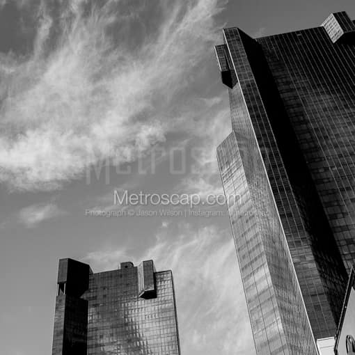 Fort Worth Black and White Photos of Sweeping Clouds behind the Wells Fargo Buildings Sweeping Clouds behind the Wells Fargo Buildings -- Fort Worth Black and White Photos