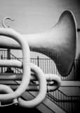 Vertical The Big Trumpet at Old Galveston Square landscape black and white Photography