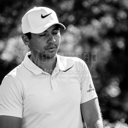 Matte Black WOOD Framed Black and White Golf Photograph: Jason Day Visualizing His Tee Shot in a Square Matte Black Wood Frame