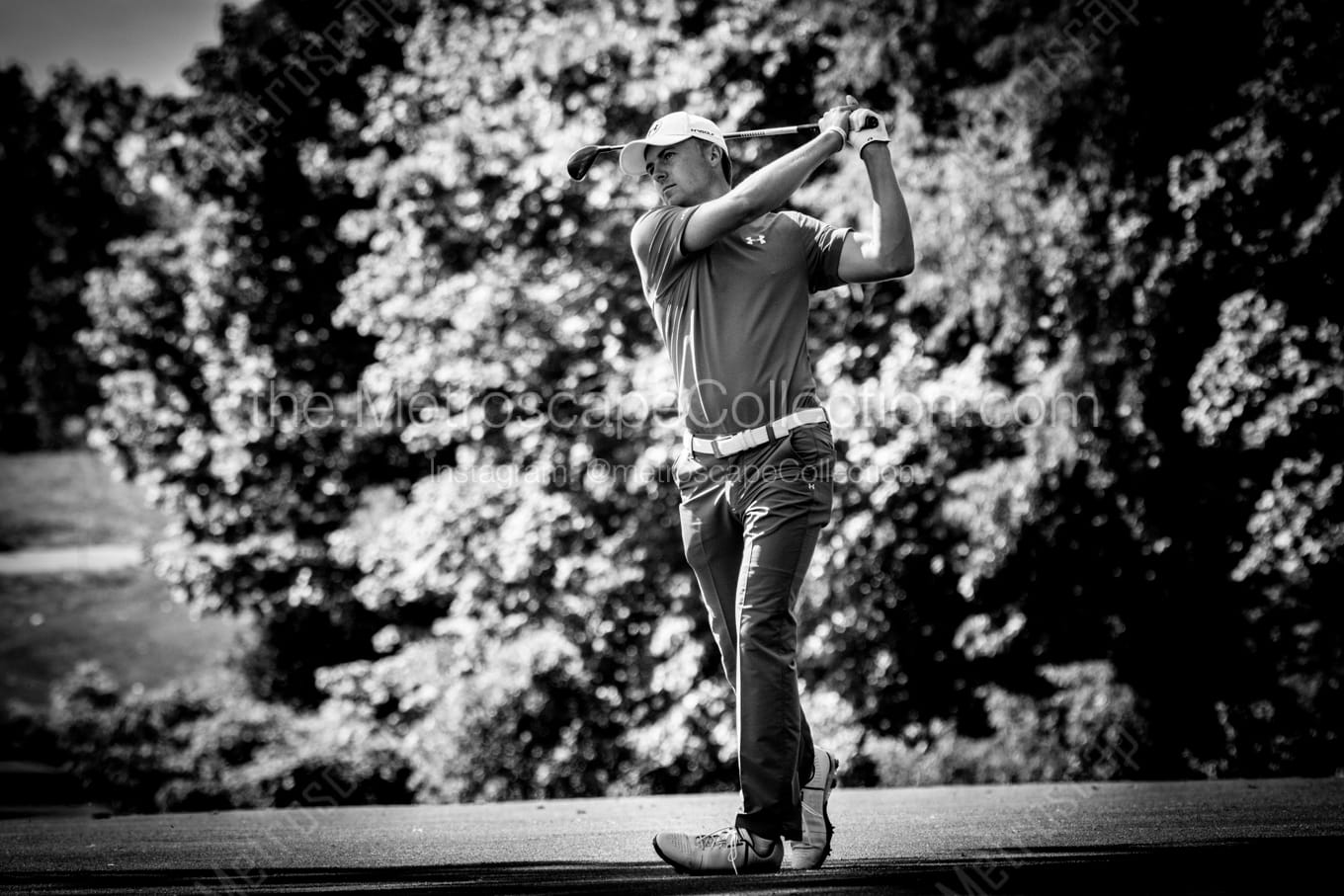 Horizontal Jordan Speith Golf Swing black and white Photos