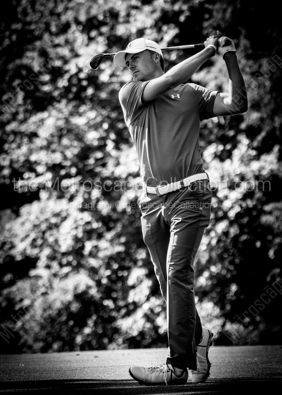 Vertical Jordan Speith Golf Swing black and white Photos