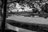 Horizontal Muirfield Village Golf Club Number Eighteen Approach Shot landscape black and white Photography