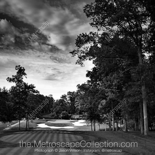 Matte Black WOOD Framed Black and White Golf Photograph: Muirfield Village Golf Club Number Eight in a Square Matte Black Wood Frame