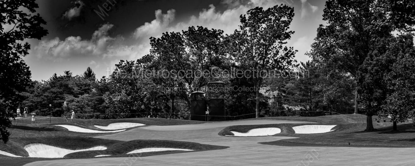 Panoramic Muirfield Village Golf Club Number Ten black and white Photos