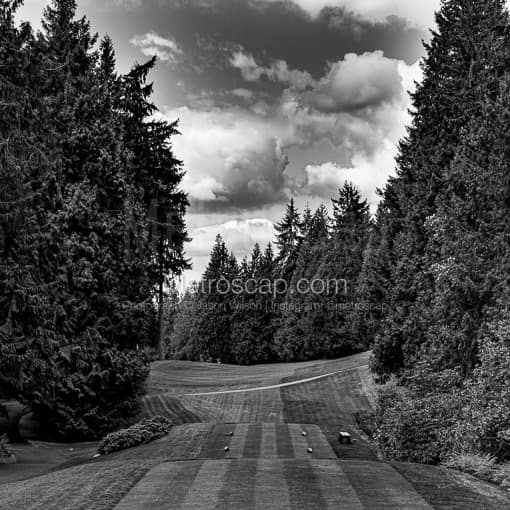 Matte Black WOOD Framed Black and White Golf Photograph: Sahalee Country Club Number One in a Square Matte Black Wood Frame