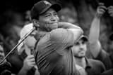 Horizontal Tiger Woods Golf Swing landscape black and white Photography