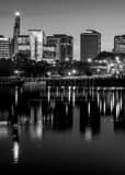 Vertical The Downtown Hartford Skyline at Night black and white Photos