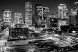 Horizontal Downtown Houston at Night landscape black and white Photography