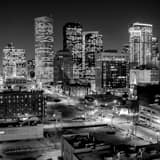 Square Downtown Houston at Night landscape black and white Photography