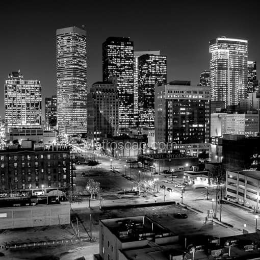 Downtown Houston at Night -- Houston Black and White Photography