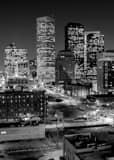 Vertical Downtown Houston at Night landscape black and white Photography