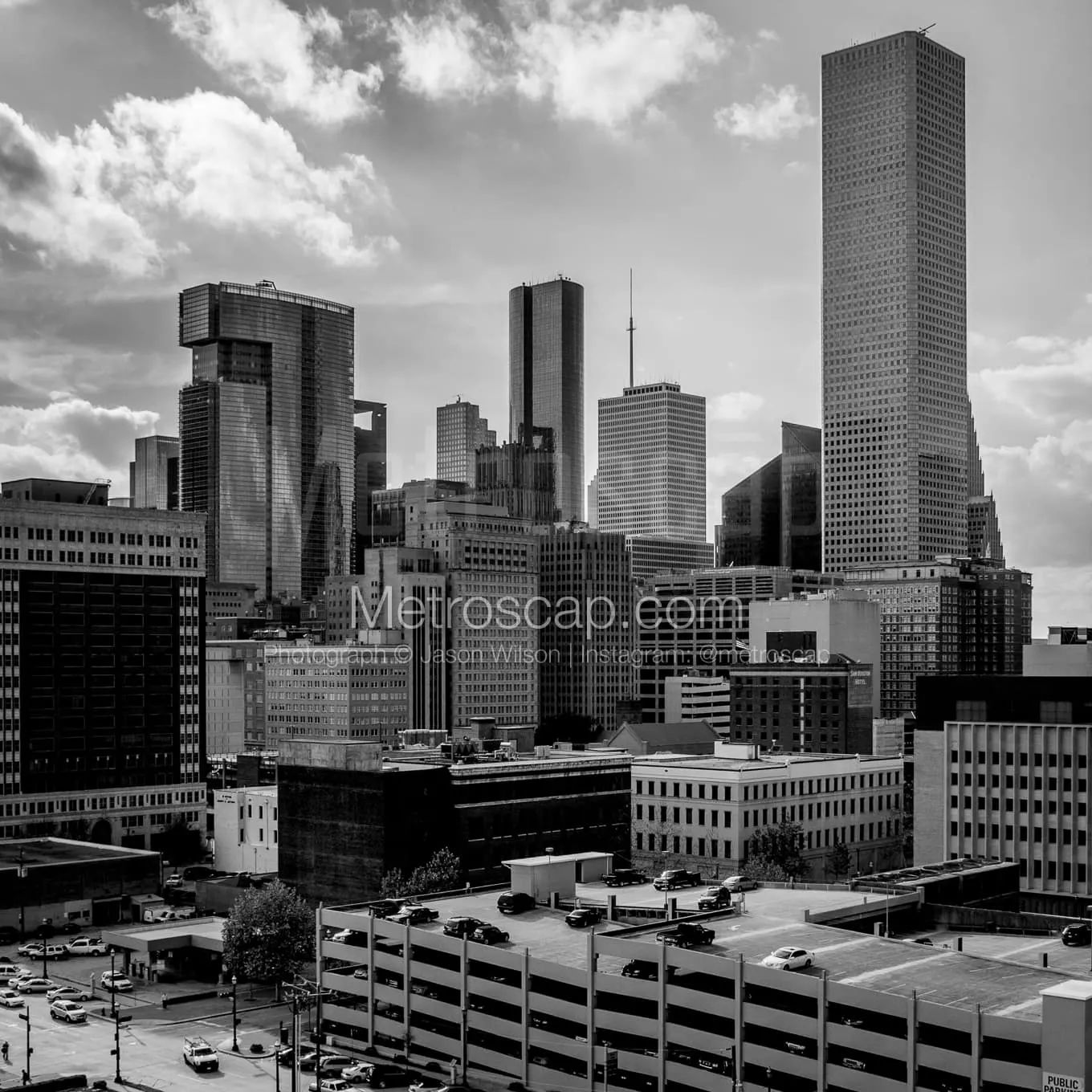 Houston Photography Black and White Downtown Houston from a Parking Garage