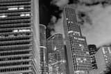 Horizontal Downtown Houston Buildings at Night landscape black and white Photography