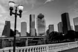 Horizontal Columns on the Sabine Bridge and Houston Skyline landscape black and white Photography