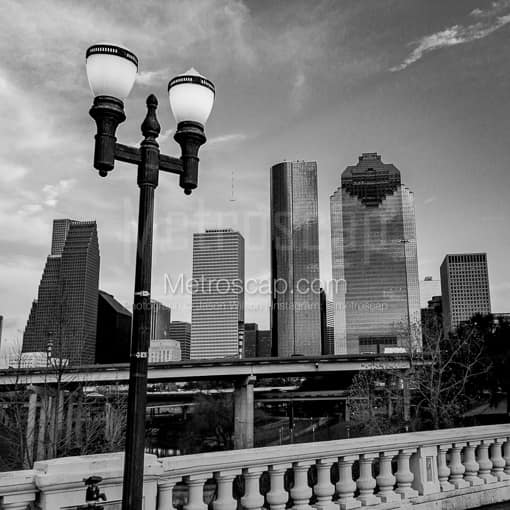 Houston Black and White Photography of Columns on the Sabine Bridge and Houston Skyline Columns on the Sabine Bridge and Houston Skyline -- Houston Black and White Photography