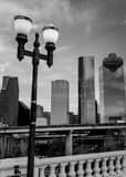 Vertical Columns on the Sabine Bridge and Houston Skyline landscape black and white Photography