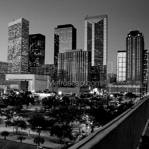 The Houston Skyline at Dusk -- Houston Black and White Photography