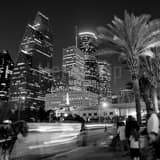 Square Carriage Rides to See the Houston Skyline landscape black and white Photography