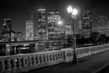 Horizontal An Illuminated Street Lamp on the Sabine Bridge landscape black and white Photography