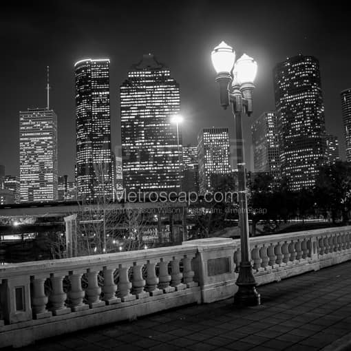 Houston Black and White Photography of An Illuminated Street Lamp on the Sabine Bridge An Illuminated Street Lamp on the Sabine Bridge -- Houston Black and White Photography