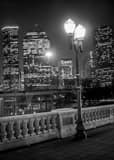 Vertical An Illuminated Street Lamp on the Sabine Bridge landscape black and white Photography