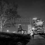 Square The Houston Cityscape from Buffalo Bayou landscape black and white Photography