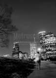 Vertical The Houston Cityscape from Buffalo Bayou landscape black and white Photography
