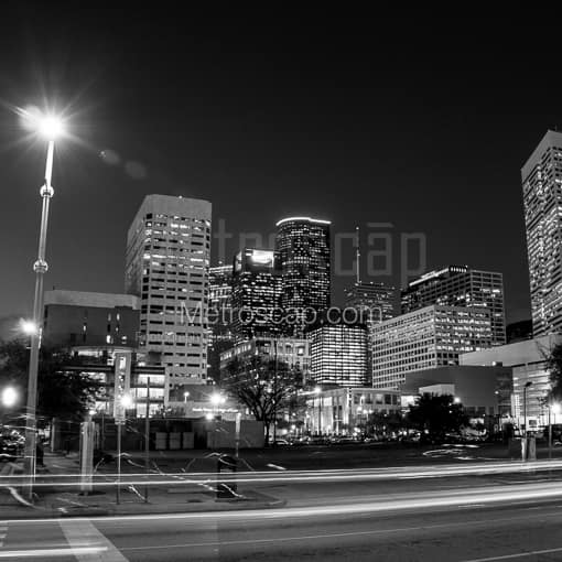Houston Black and White Photography of The Houston Skyline from Clay and La Branch The Houston Skyline from Clay and La Branch -- Houston Black and White Photography