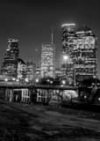 Vertical The Houston Skyline from Buffalo Bayou landscape black and white Photography